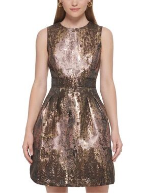 Vince Camuto Mini Metallic Jacquard Sleeveless Dress